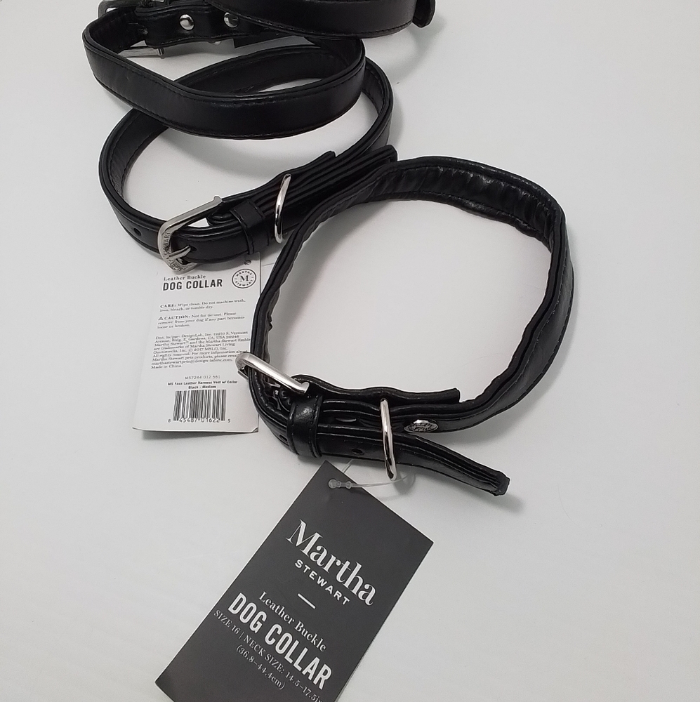 NEW Martha Stewart Leather Bucle Black Medium Dog Collar